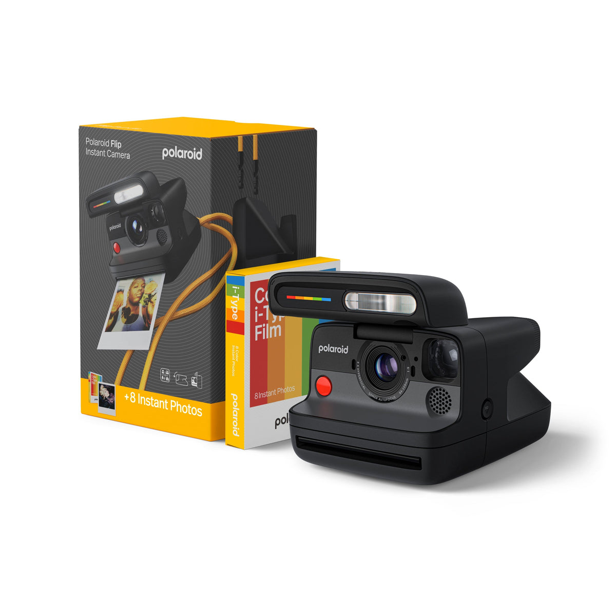 Polaroid - Flip Instant Camera + Color Film Bundle (8 Photos) - Black