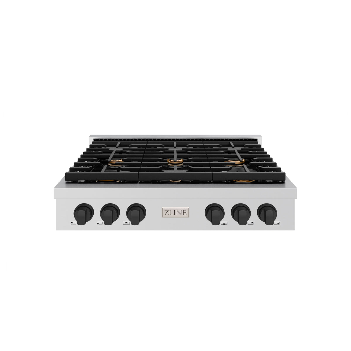 ZLINE - 36 in. Wide 6 Burner AutographParamount Gas Rangetop with Matte Black Accents (SRTZ-36-MB) - Stainless Steel