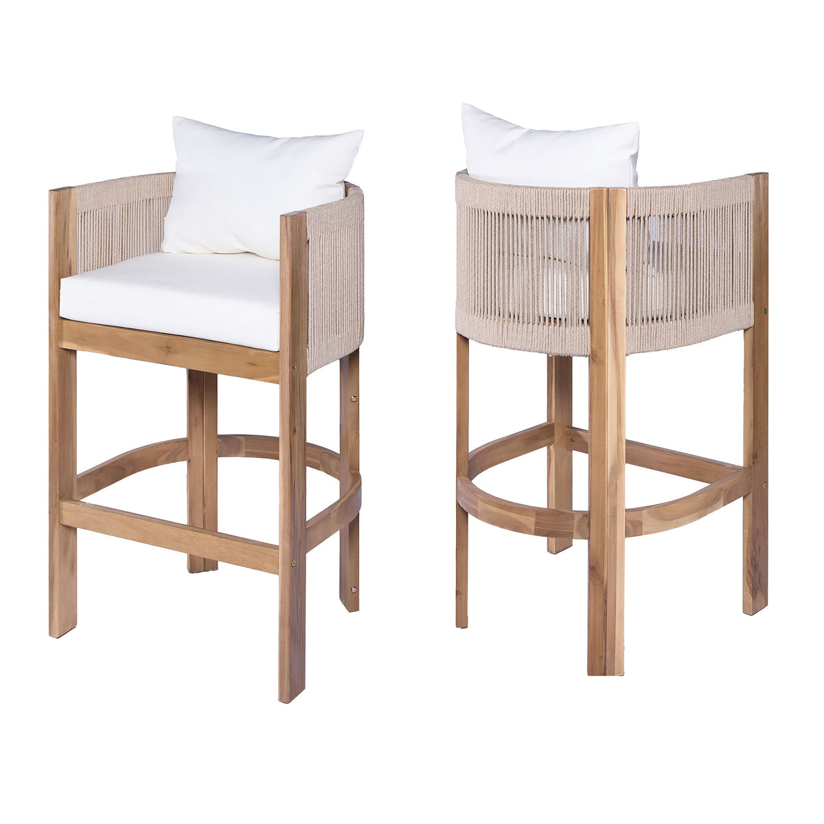 Modern Matera Barstool (Set of 2) With Wraparound Back And Rope - Teak / Beige