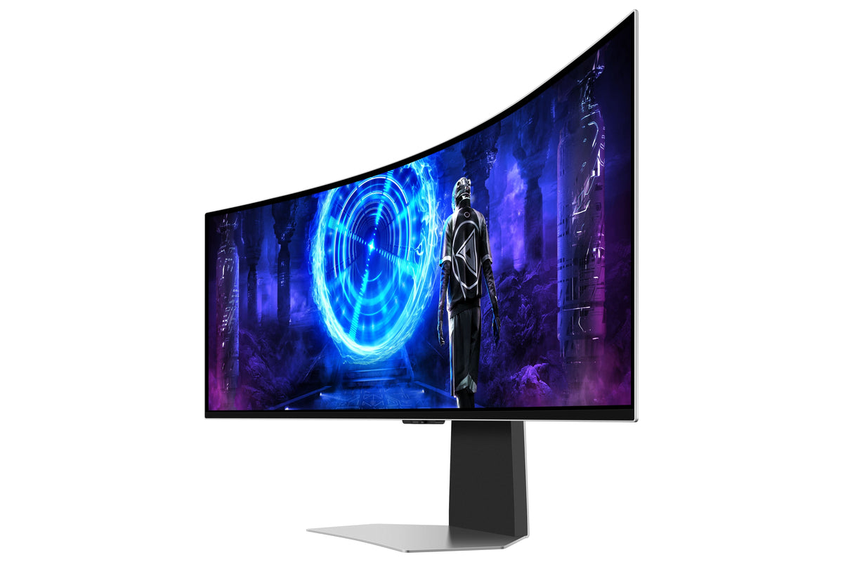 Samsung - 49" Odyssey OLED G9 Curved Dual-QHD 240Hz FreeSync Prem Pro and G-Sync Compatible Smart Glare Free Gaming Monitor - Silver