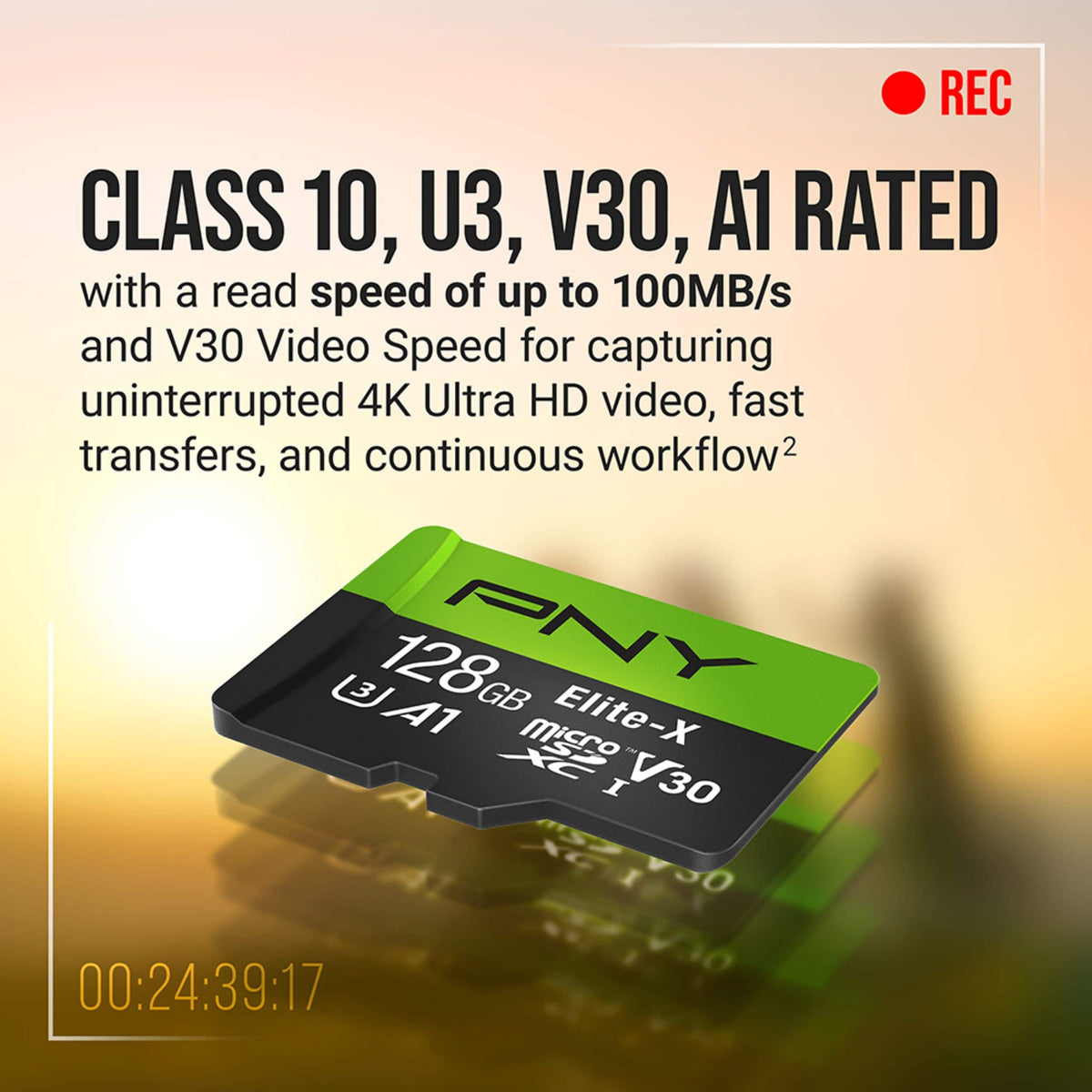 PNY - 128GB Elite-X Class 10 U3 V30 A1 microSDXC Flash Memory Card