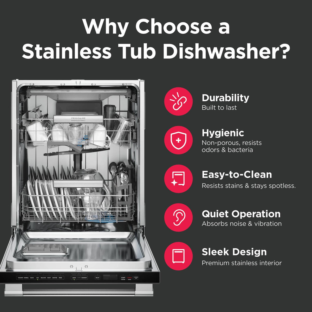 Frigidaire - Professional 24" Stainless Steel Tub Built-In Dishwasher with CleanBoost technology - Stainless Steel
