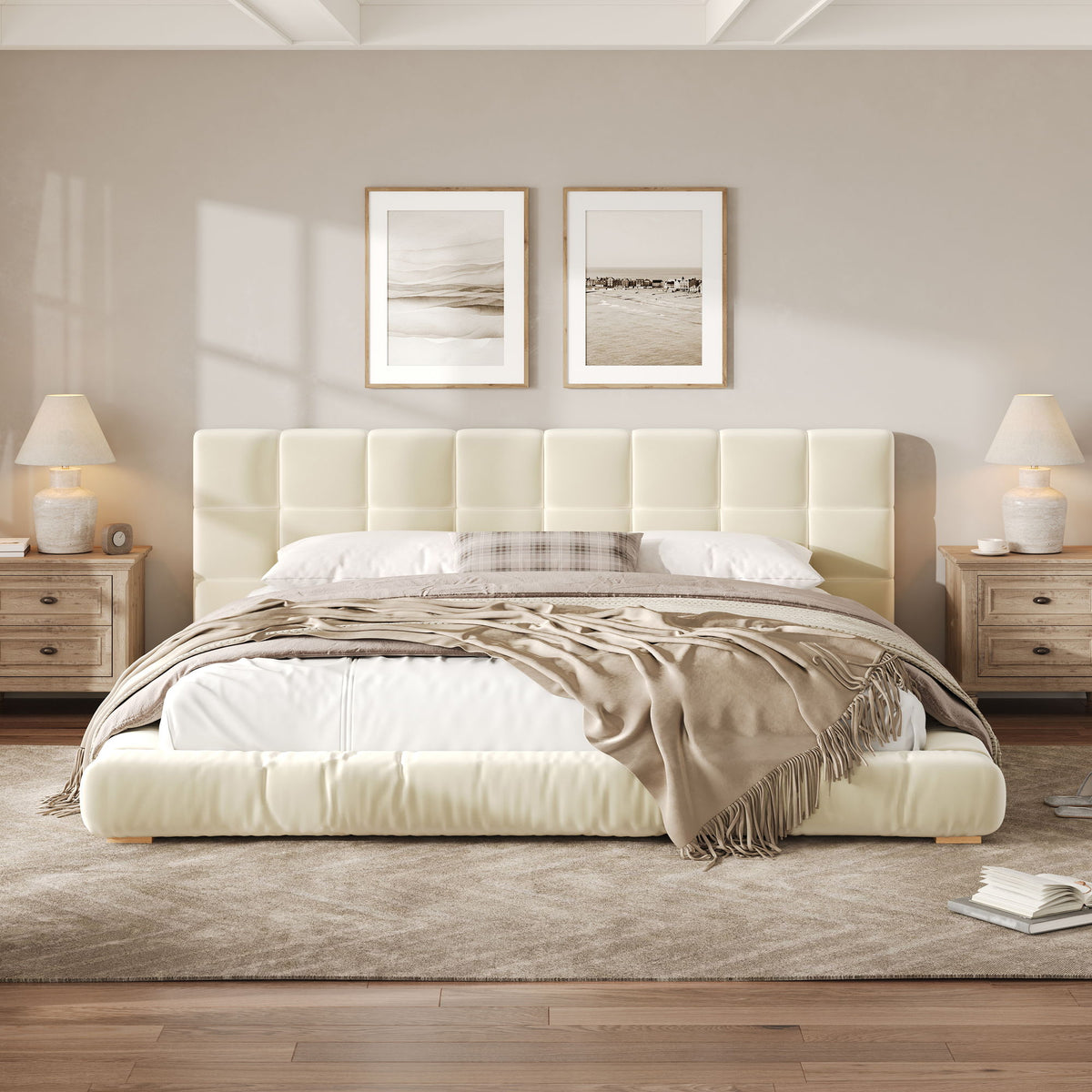 Base de cama tapizada con cabecero capitoné