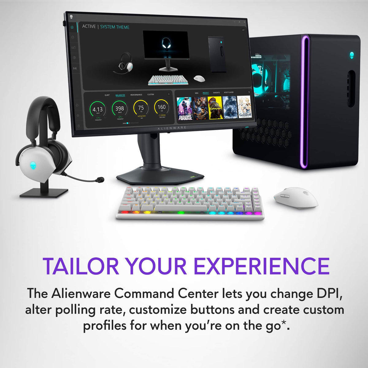 Alienware - Pro Optical Ambidextrous Gaming Mouse for PC with 6 Programmable Buttons - Wireless - Lunar Light
