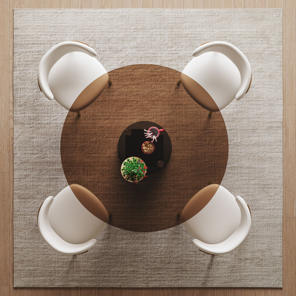 Mesa de comedor redonda - Negro / Marrón - Vidrio templado