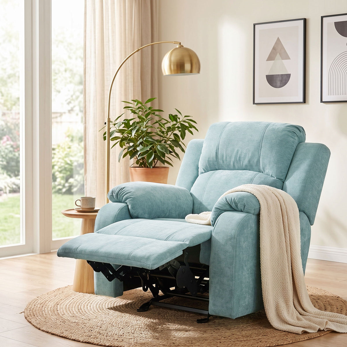 Sillón reclinable manual tapizado con 3 posiciones de respaldo ajustables