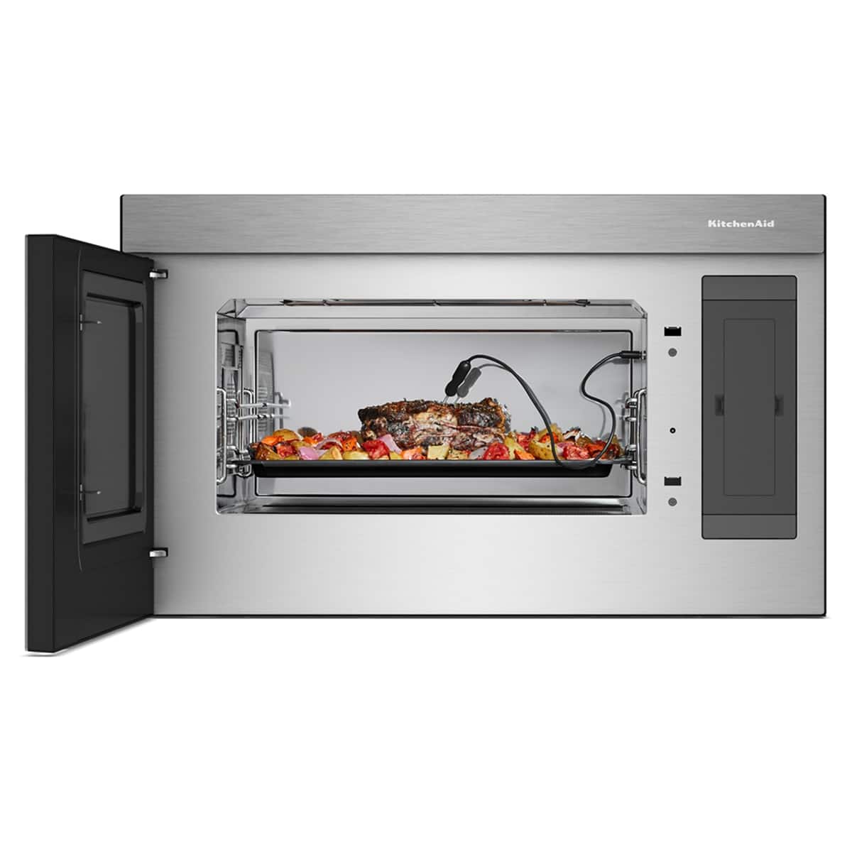 KitchenAid - 1.1 Cu. Ft. Convection Flush Built-In Over-the-Range Smart Microwave with Sensor Cooking and Air Fry Mode - Stainless Steel