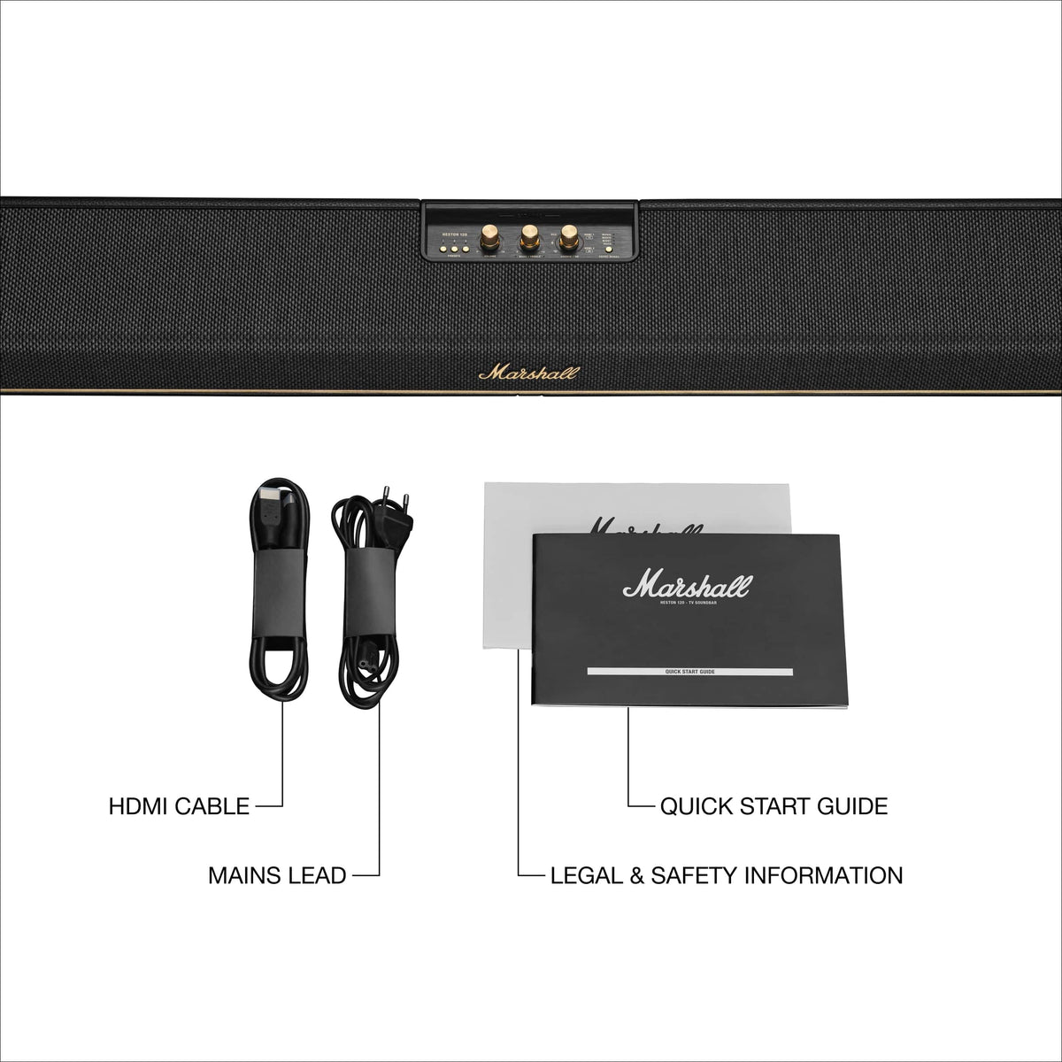 Marshall - Heston 120 Soundbar with Dolby Atmos Immersive Sound and Built-In Subwoofer for TV / Movies / Music - Black
