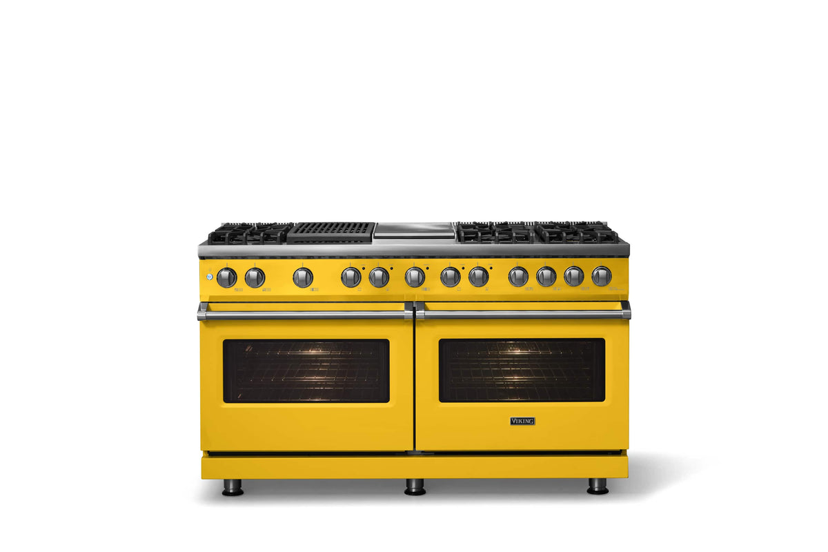 Viking - 60"W. 8 Burner Pro 5 Series 9.4 Cu. Ft. Freestanding Sealed 8 Burner Dual Fuel Convection Range/Griddle/Grill - Daffodil