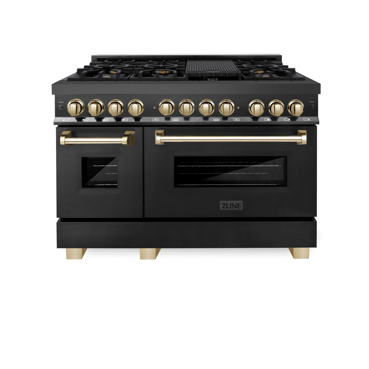 ZLINE - 48 in. Wide 7 Burner Autograph 6.0 cu. ft. Freestanding Legacy Dual Fuel Range with  Black Steel & Gold Accents - Black