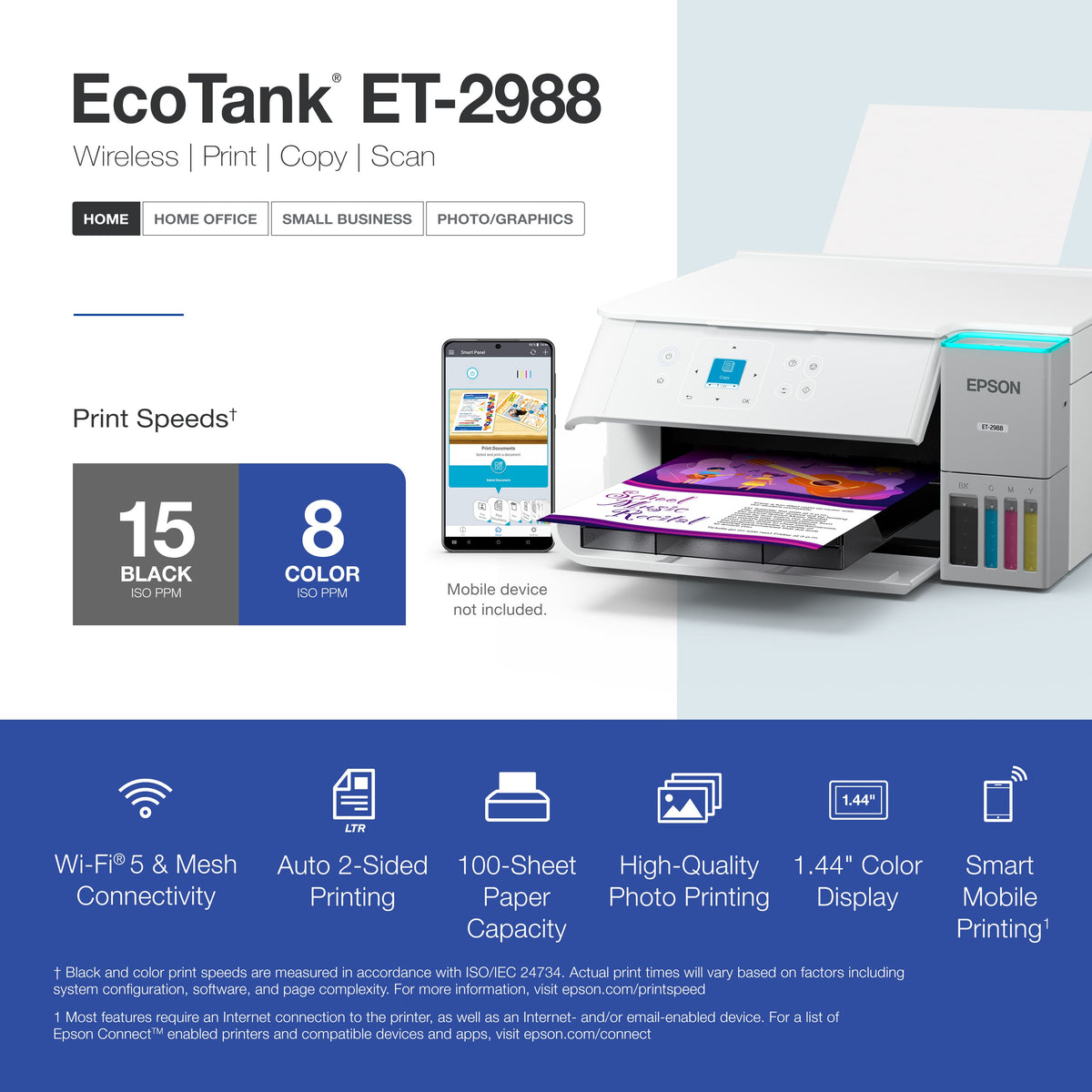 Epson - EcoTank ET-2988 Wireless All-in-One Color Supertank Inkjet Printer (Refurbished) - White