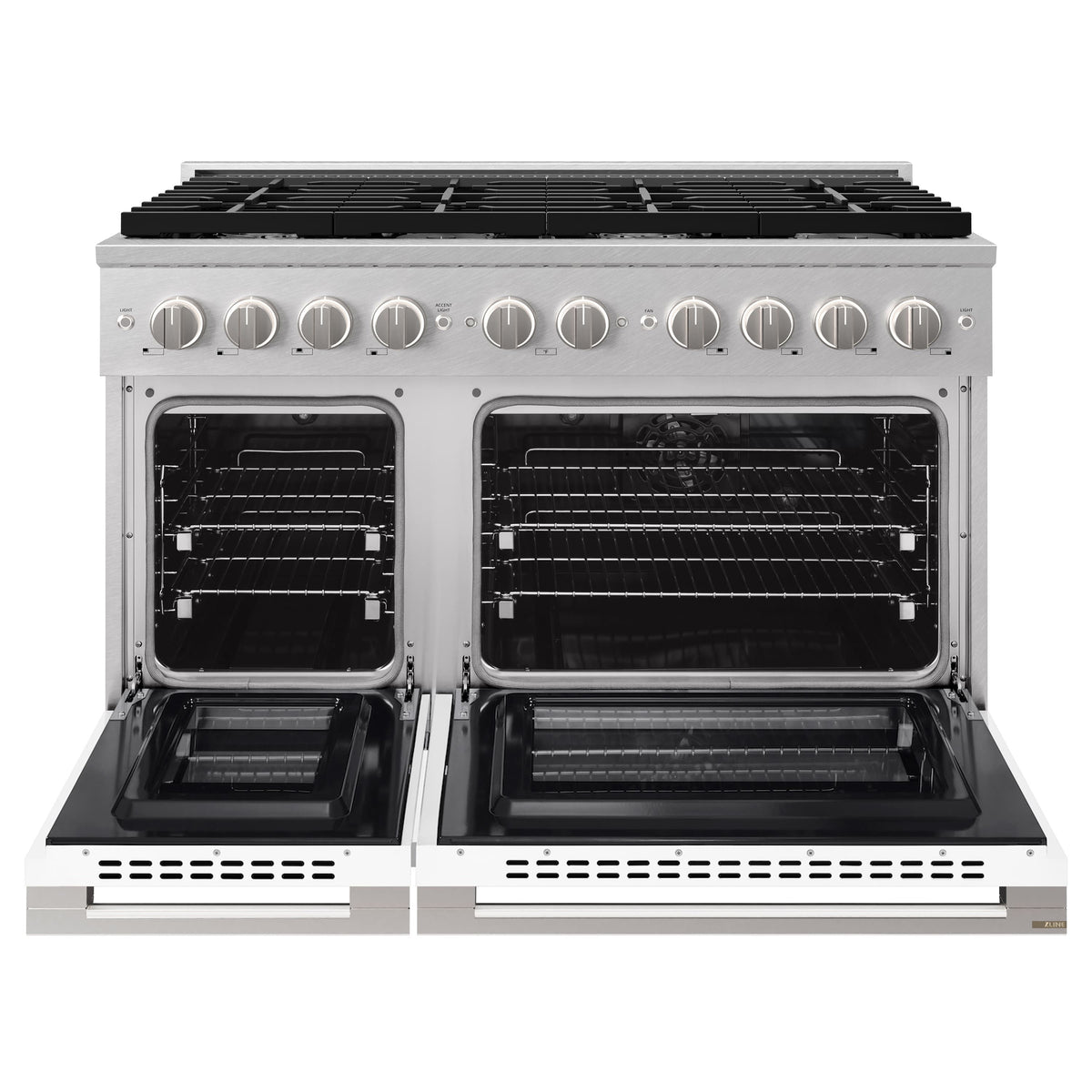 ZLINE - 48 in. 6.7 cu. ft. Marino Dual Fuel Freestanding Range with 6 Gas Burners in Satin Stainless Steel & White Matte Doors - Satin Stainless Steel