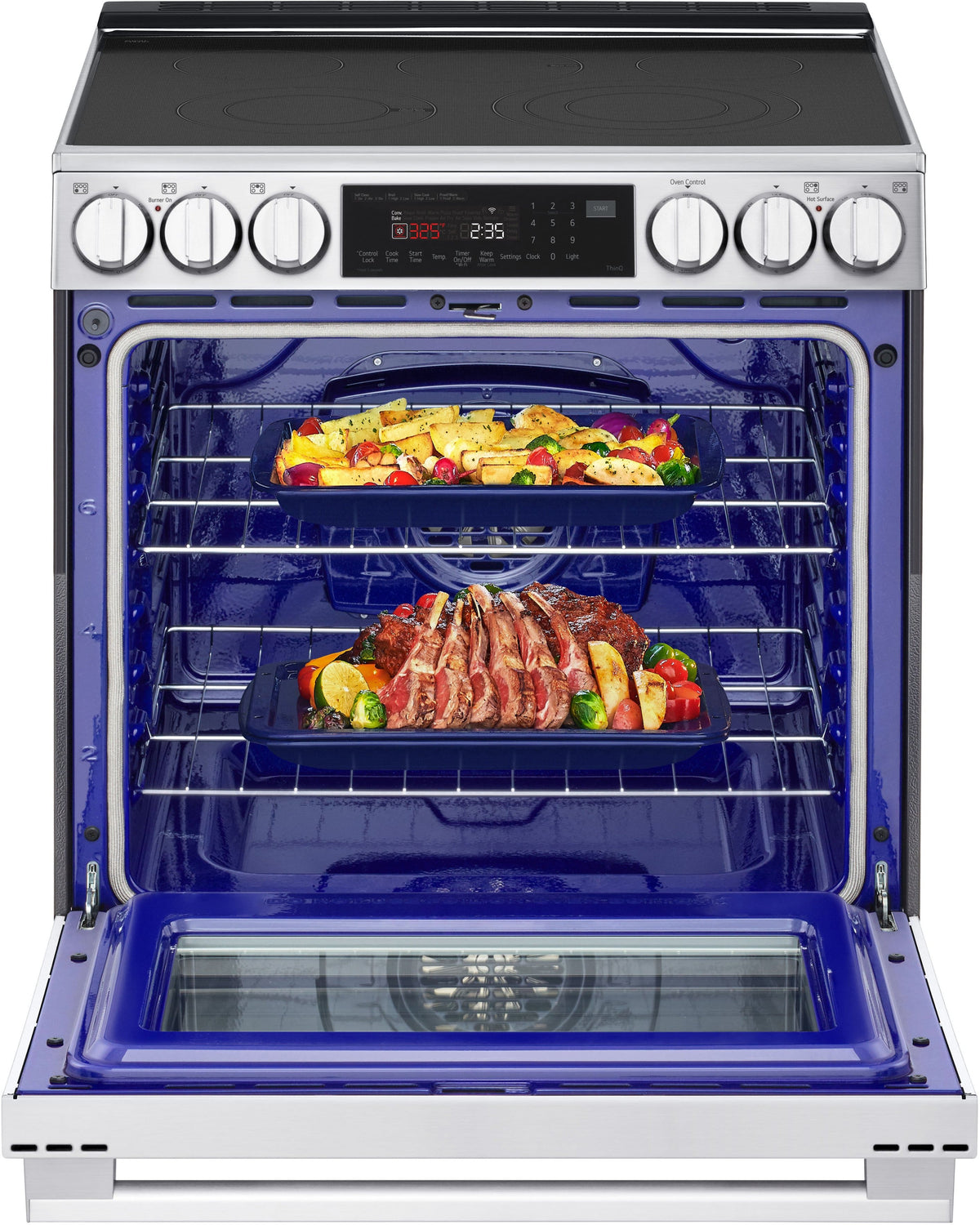 LG - 30-in Wide 6.3 Cu. Ft. Slide-In Electric True Convection Range with 5 Elements, InstaView and 2 UltraHeat Elements - Stainless Steel