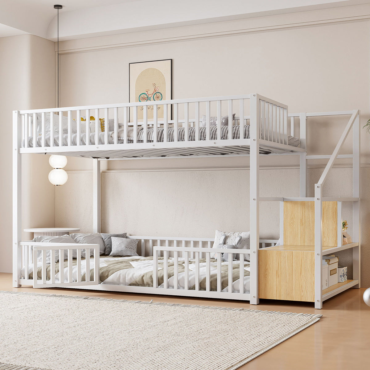 Litera con escalera de almacenamiento, diseño compacto