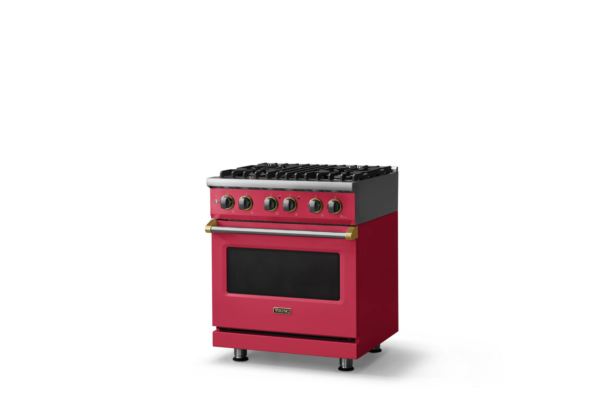 Viking - 30"W. 4 Burner Pro5S 4.7 Cu. Ft. Freestanding Sealed Dual Fuel Convection LP Range-Valentine/Brushed Brass - Valentine