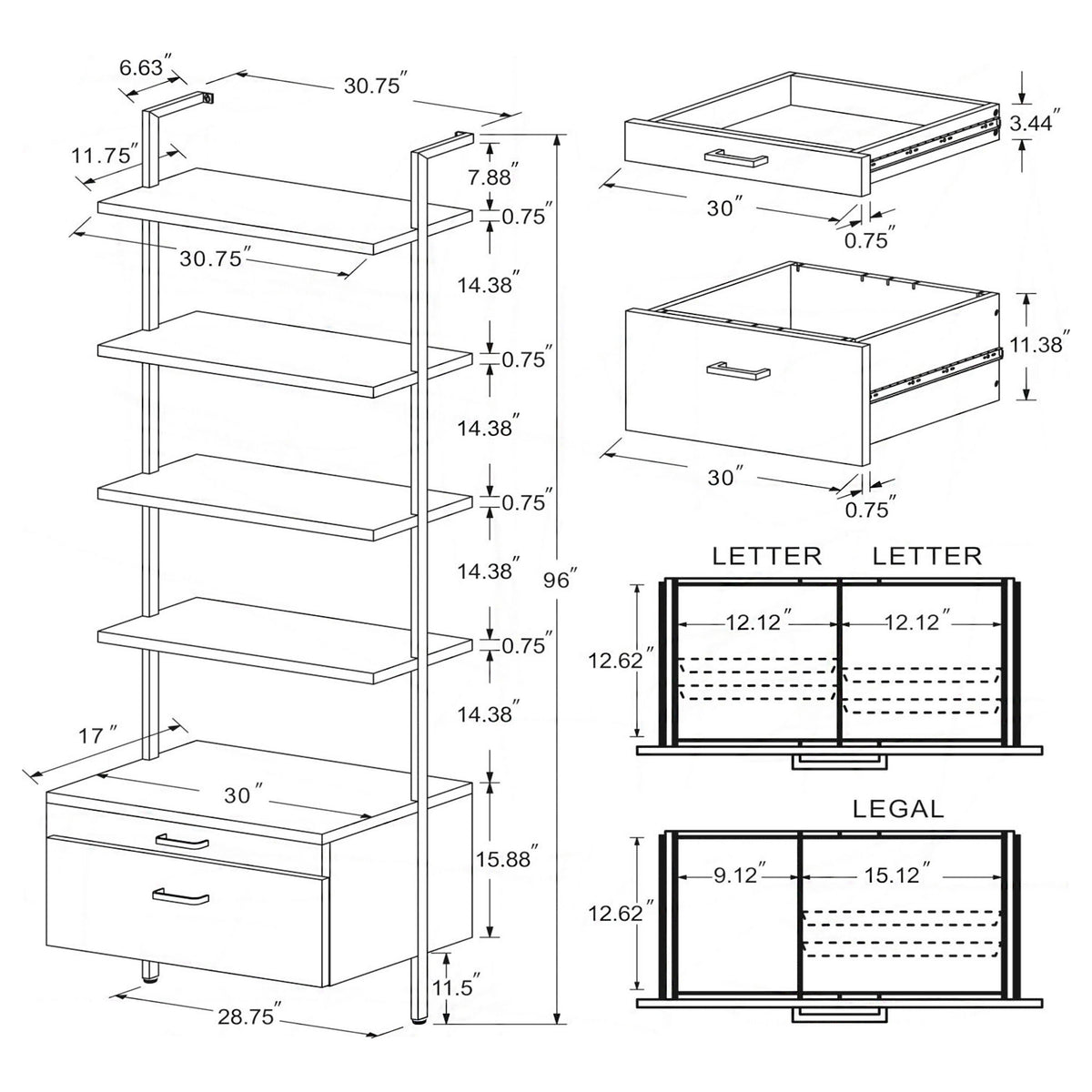 Wendell - Estantería de pared de 4 estantes - Nogal