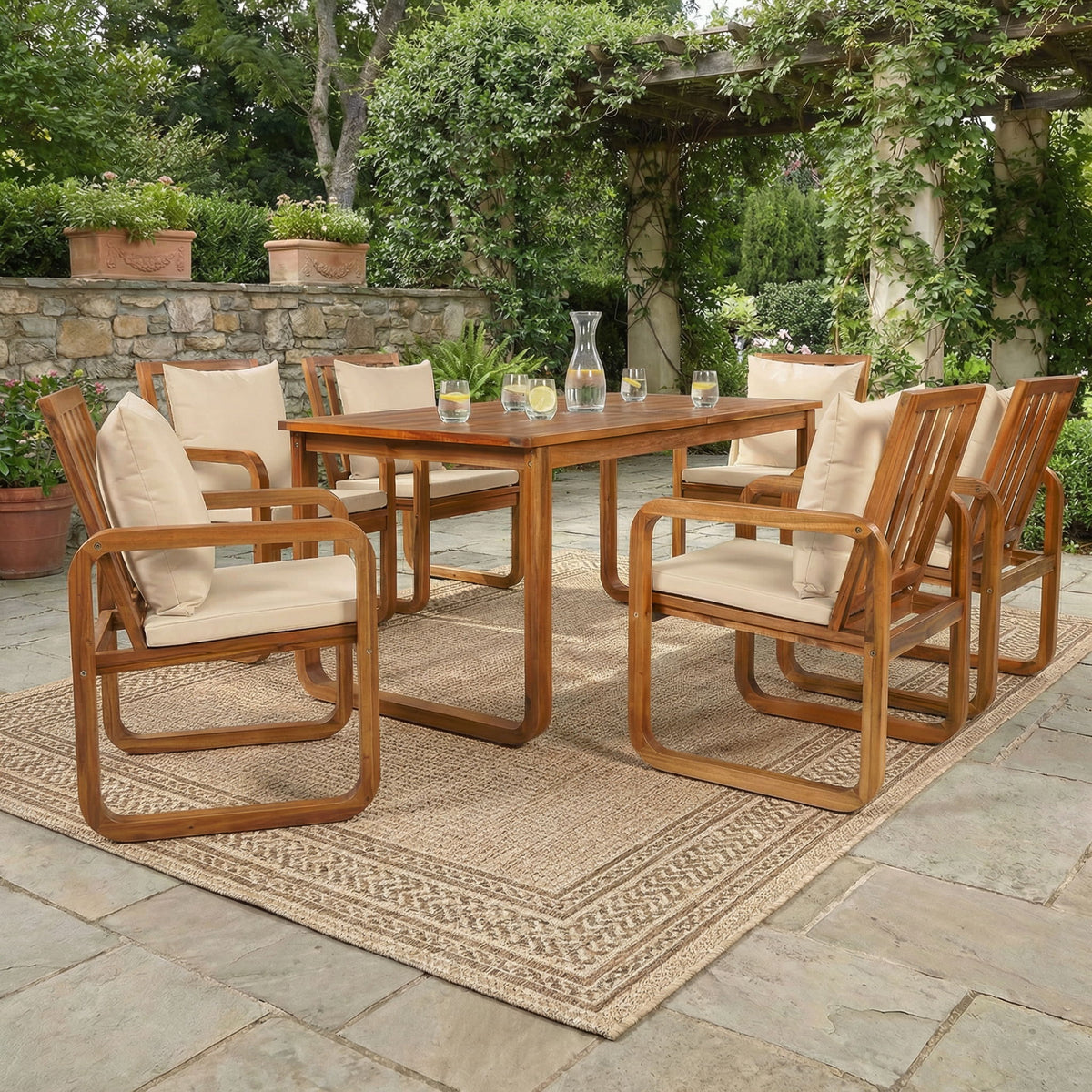 Juego de comedor para patio exterior de 7 piezas con cojines extraíbles