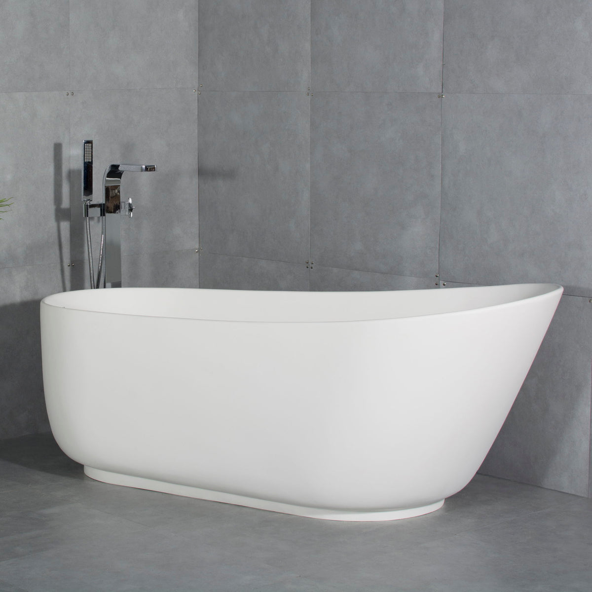 Bañera Ovalada de Resina de Piedra de Superficie Sólida con Rebosadero para el Baño - Blanco Mate