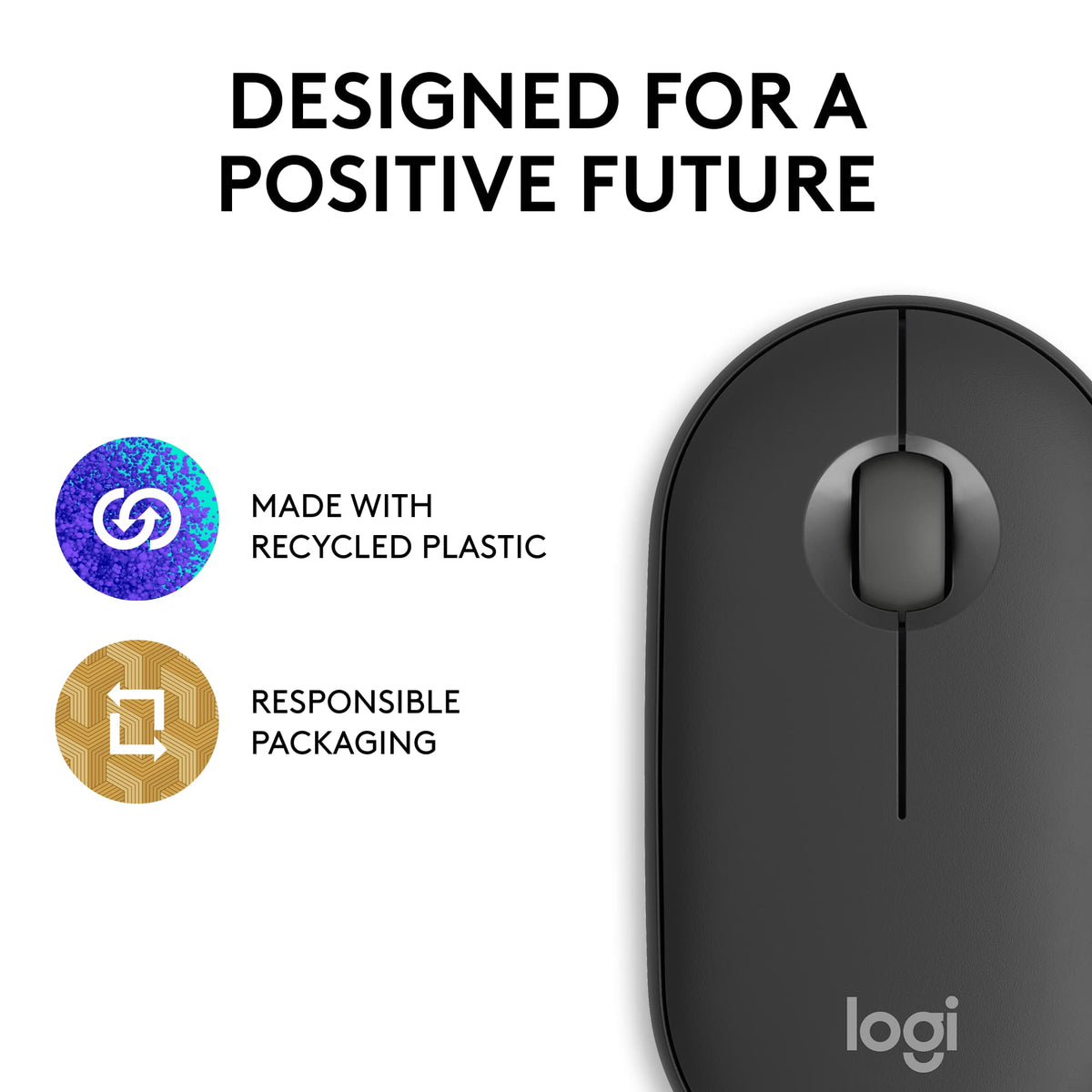 Logitech - Pebble Mouse 2 M350s Slim Lightweight Wireless Bluetooth Optical Silent Ambidextrous Mouse with Customizable Buttons - Wireless - Graphite