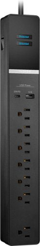 Rocketfish™ - 7-Outlet/1-USB/1-USB-C 2160 Joules Surge Protector Strip - Black