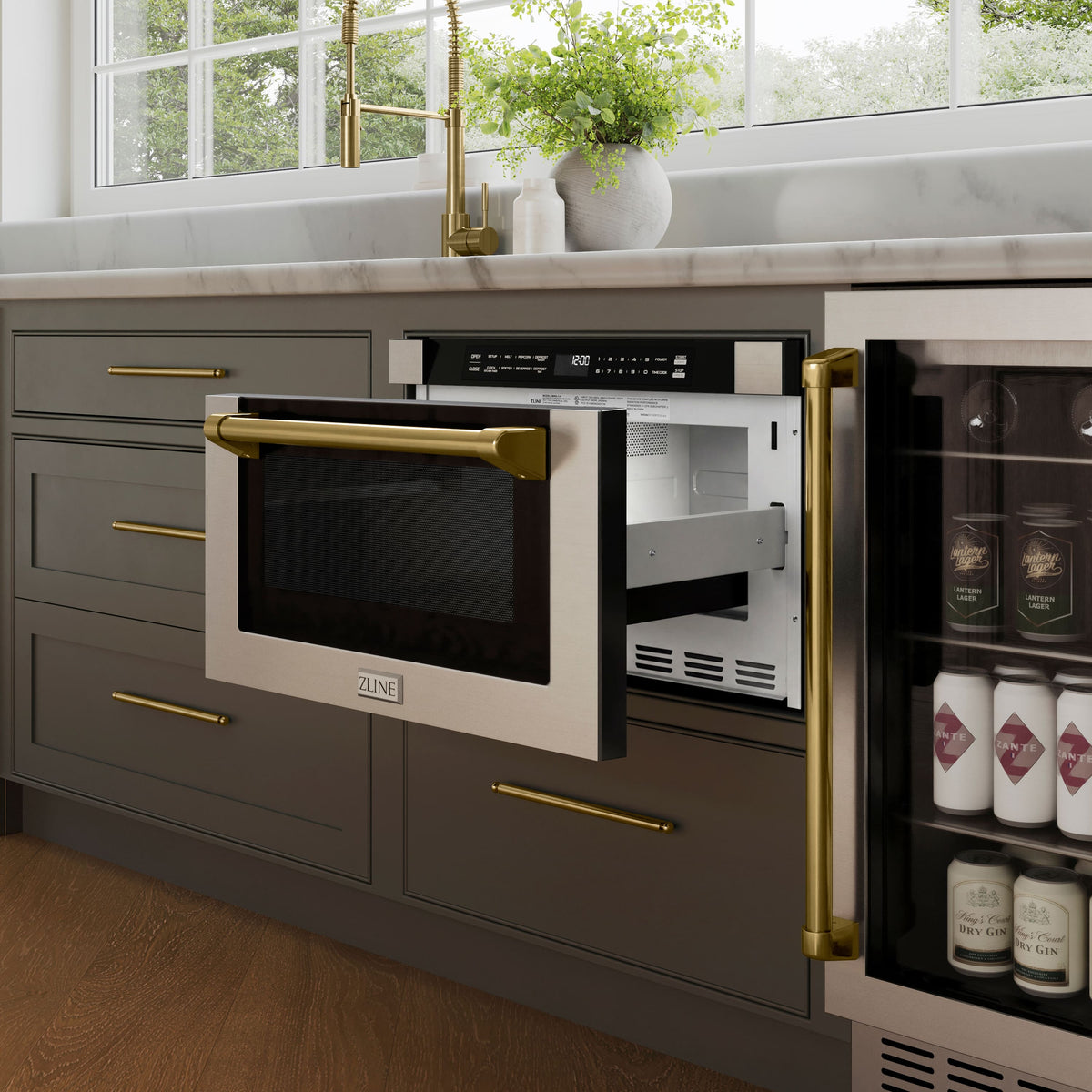 ZLINE - Autograph Edition 24 in. 1.2 cu. ft. Built-in Microwave Drawer - Stainless Steel and Champagne Bronze Accents