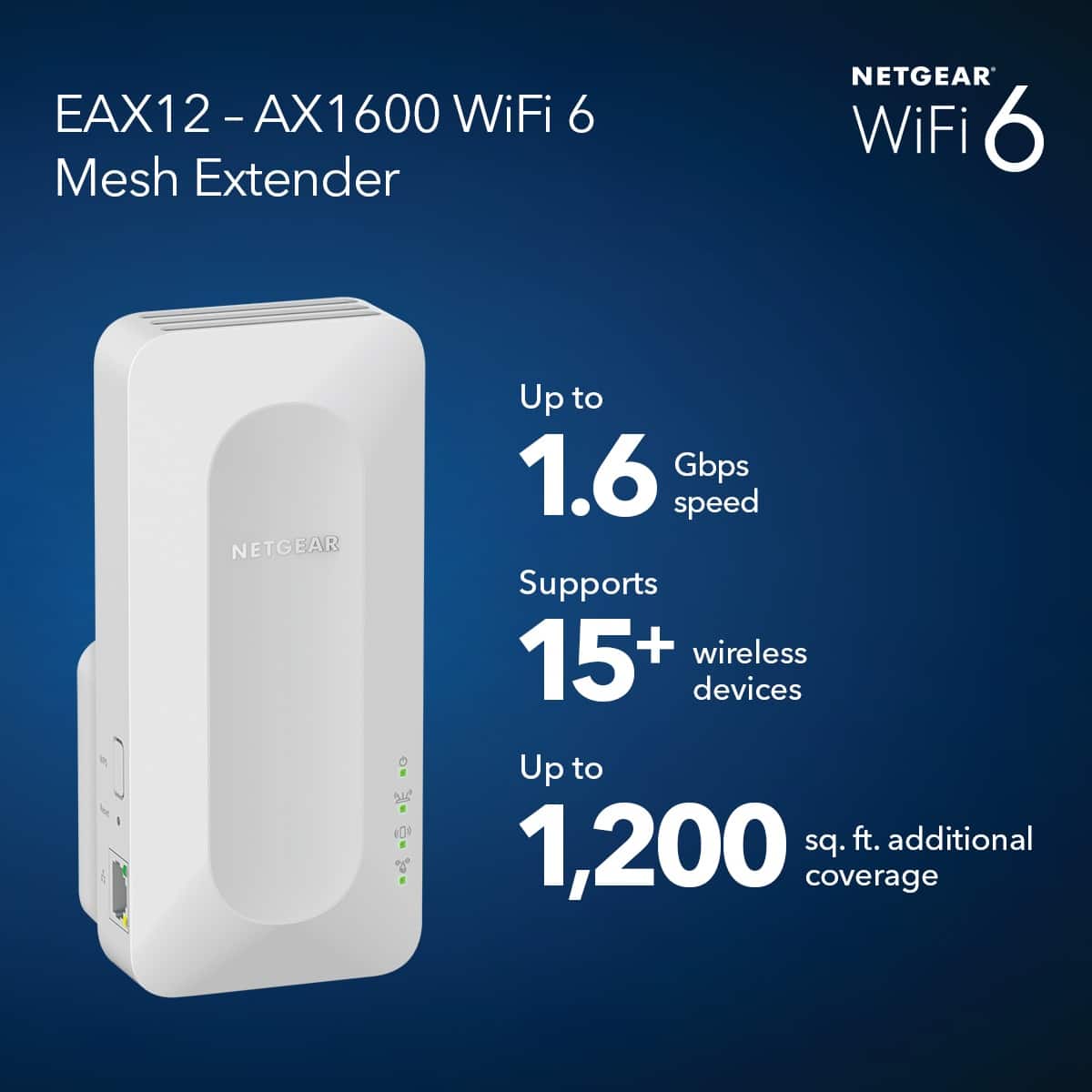 NETGEAR - EAX12 AX1600 WiFi 6 Mesh Wall Plug Range Extender - White
