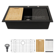 Granite Composite Quartz Kitchen Sink With Workstation Features And Drop In Design