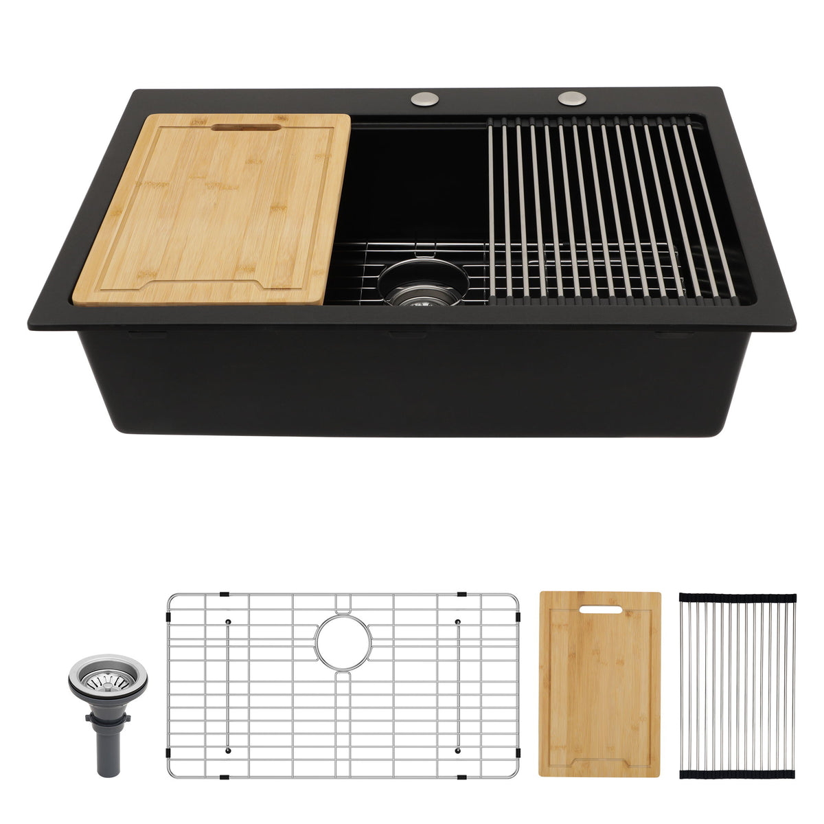 Granite Composite Quartz Kitchen Sink With Workstation Features And Drop In Design