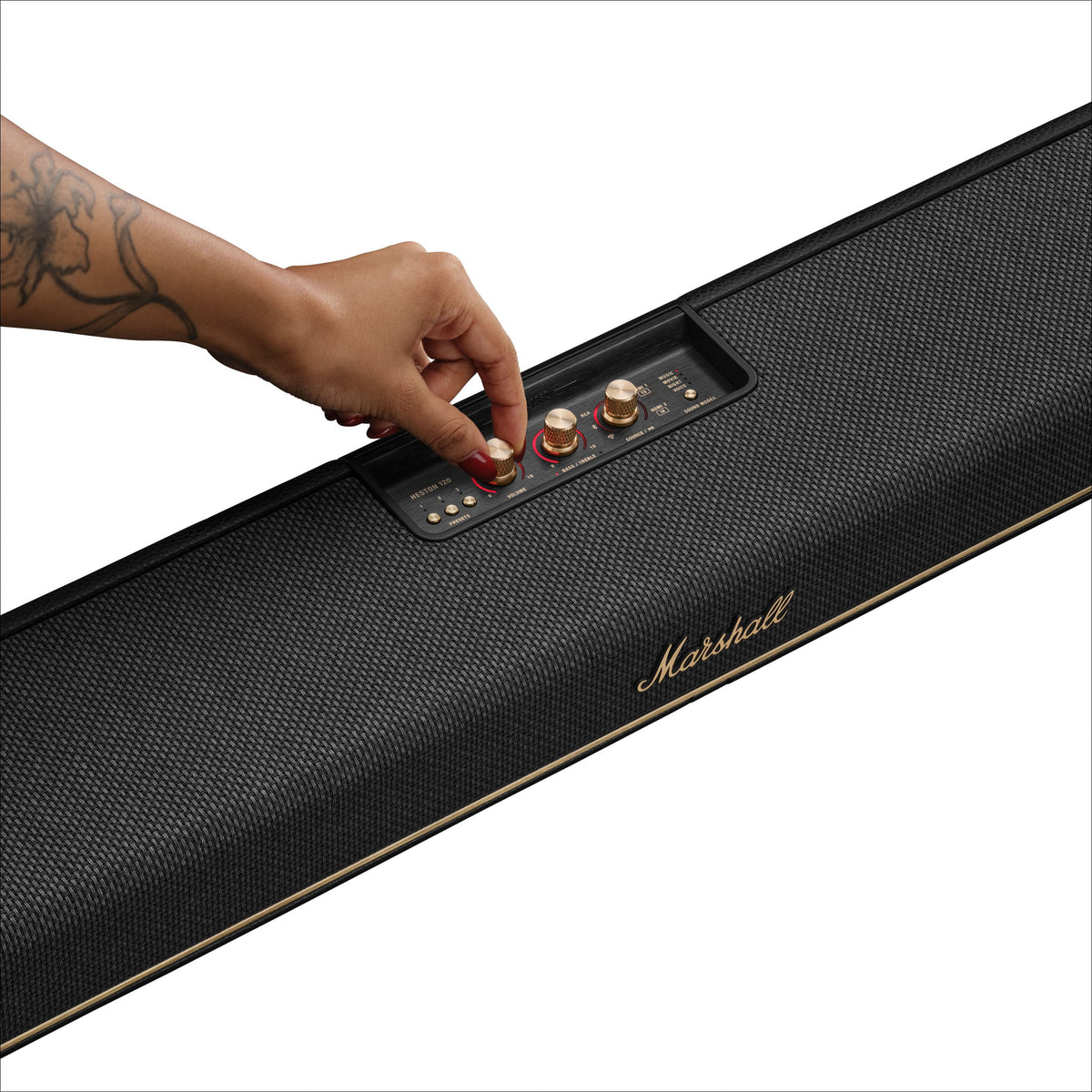 Marshall - Heston 120 Soundbar with Dolby Atmos Immersive Sound and Built-In Subwoofer for TV / Movies / Music - Black