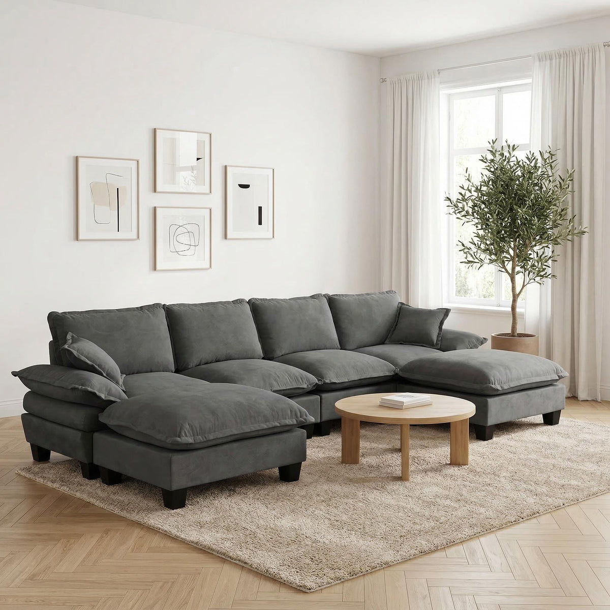 Sofá seccional modular con otomana y cojines móviles
