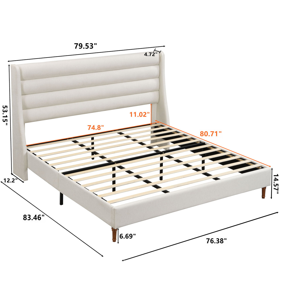 Cama de plataforma tapizada moderna con cabecera en forma de onda