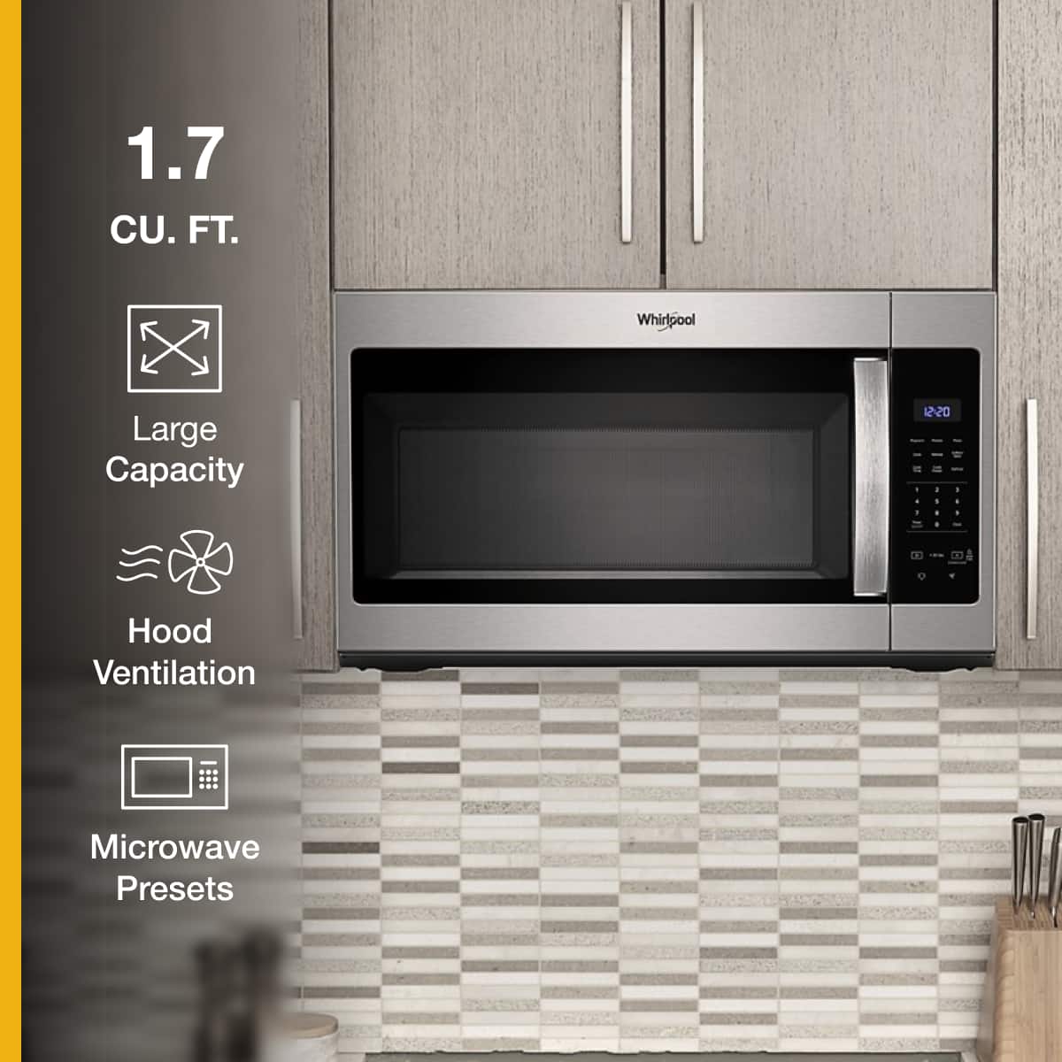 Whirlpool - 1.7 cu. ft. Microwave Hood Combination with Electronic Touch Controls - Stainless Steel