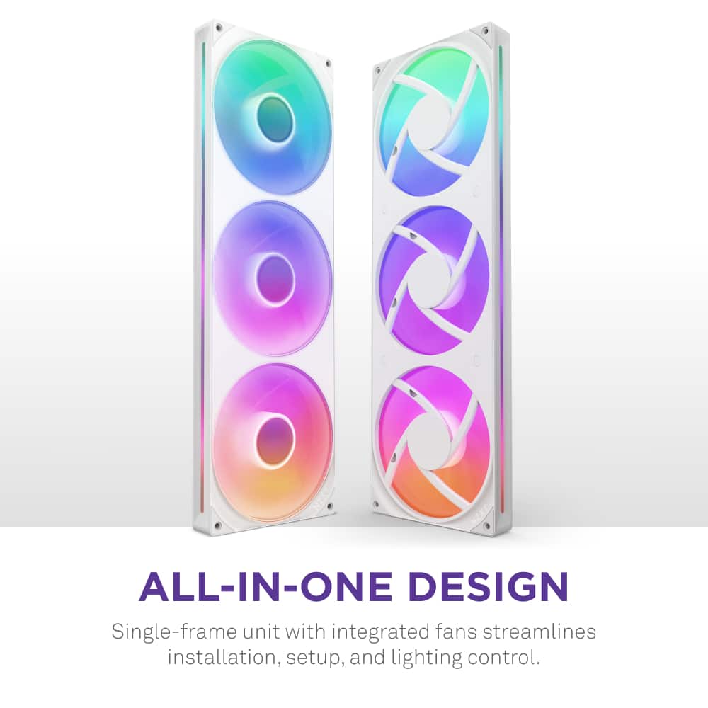 NZXT - F420 RGB Core - 420mm Single-Frame Case Fan Unit with 3 x 140mm RGB Fans and Fluid Dynamic Bearings - White