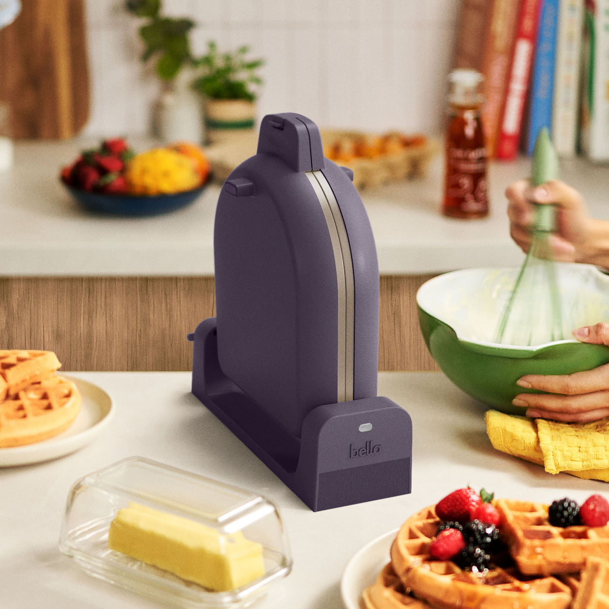 Bella - Fits-anywhere Kitchenware: Flip & Store Belgian Waffle Maker - Plum