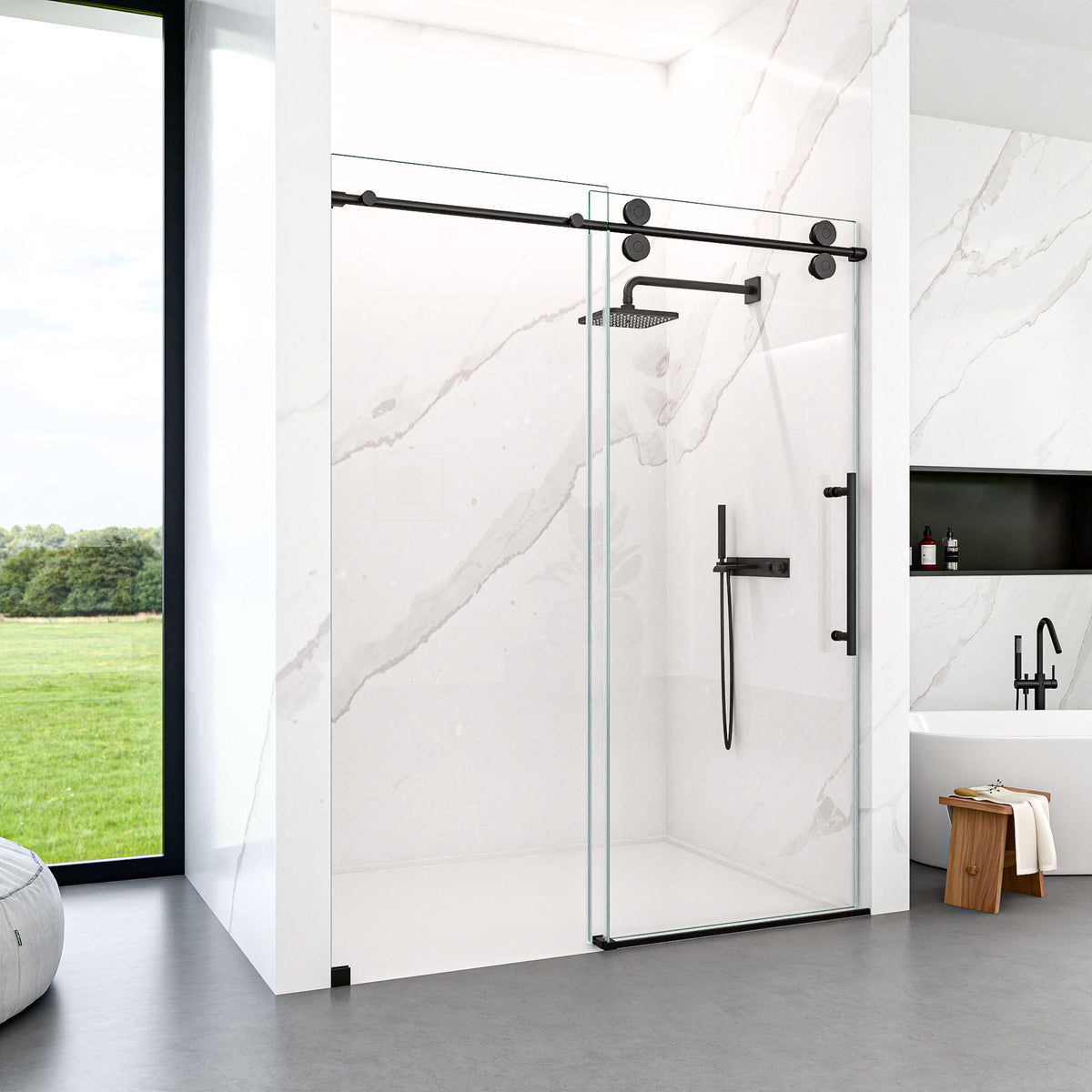 Frameless Single Sliding Shower Door With Clear Tempered Glass