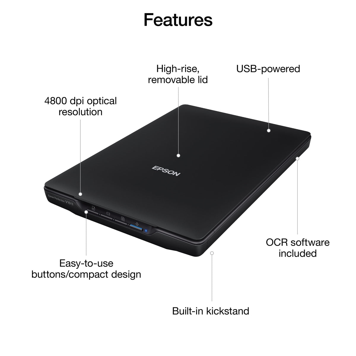 Epson - Perfection V19 II Color Photo and Document Flatbed Scanner - Black