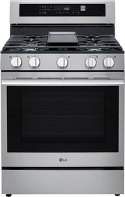 LG - 30-in Wide 6.3 Cu. Ft. Freestanding Gas True Convection Smart Range with 5 Burners, Air Fry and UltraHeat 20K Burner - Stainless Steel