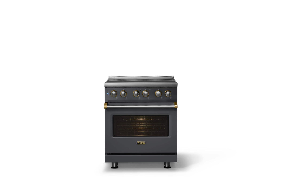 Viking - 30 in. Wide 4 Elements Pro 5 Series 4.7 Cu. Ft. Freestanding Induction Convection Range - w. Brushed Brass - Cast Black
