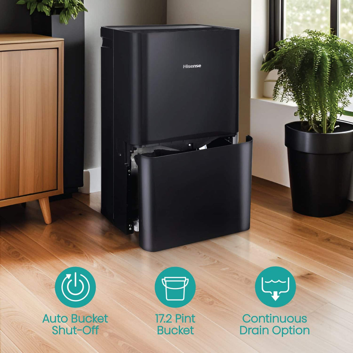 Hisense - 50-Pint Dehumidifier with 12 quarts Bucket Capacity and Pump - Black