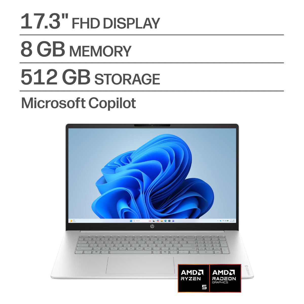 HP - OmniBook 3 - 17.3" Full HD Laptop - AMD Ryzen 5 40 (2025) - 8GB Memory - 512GB SSD - Glacier Silver