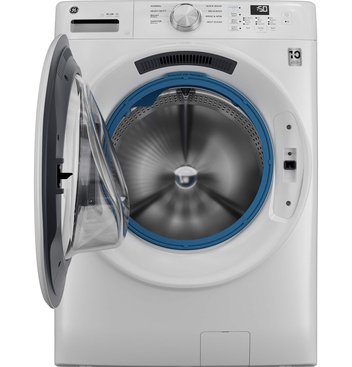 GE - 4.6 Cu. Ft. High-Efficiency Stackable Smart Front Load Washer with Microban Antimicrobial Technology - White