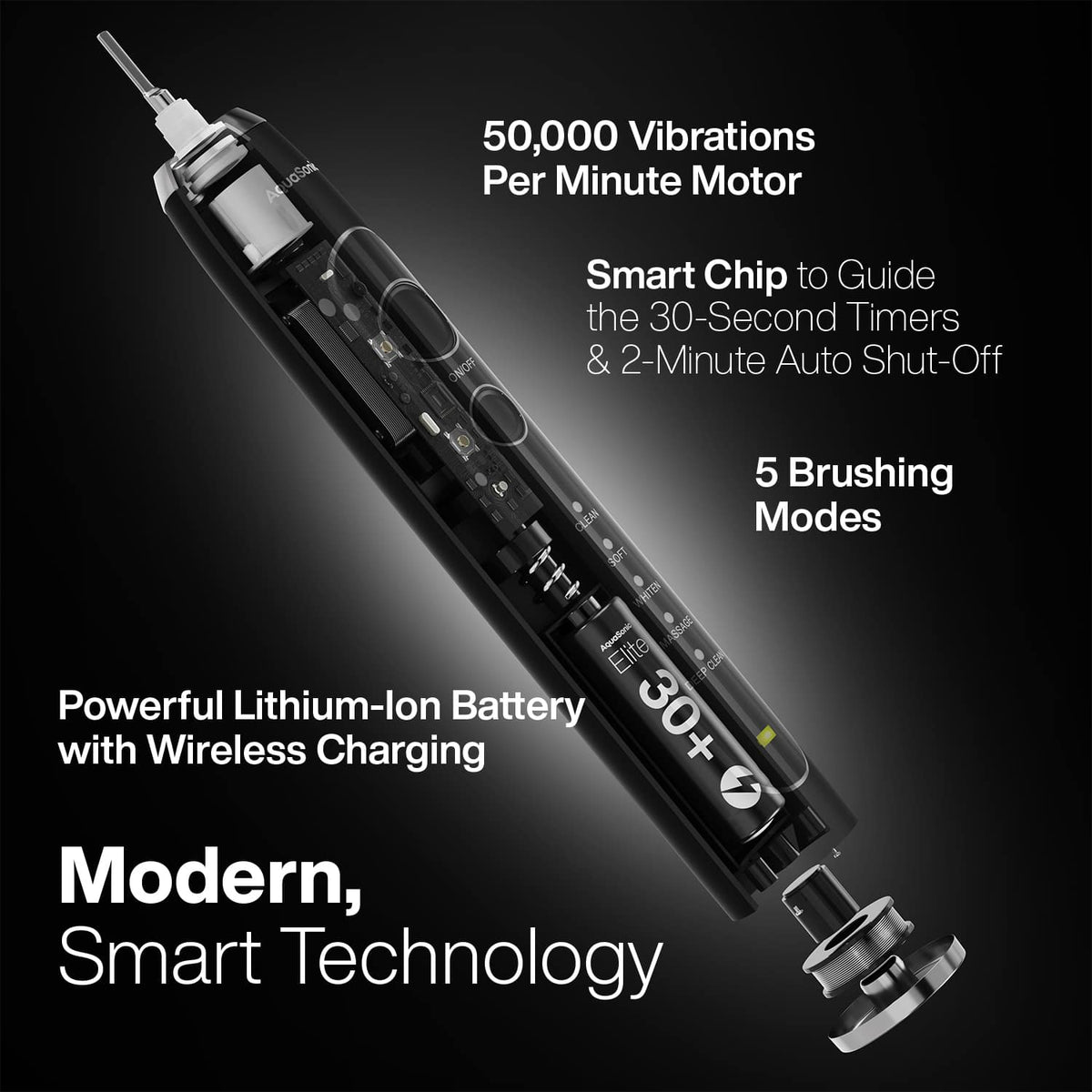 AquaSonic - Elite - Ultra-Whitening Rechargeable Toothbrush - Black