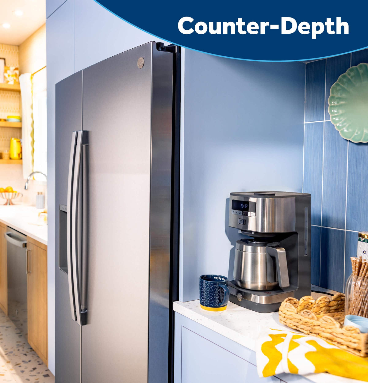 GE - 36 in. Wide 23.6 Cu. Ft. Counter Depth Side-By-Side Refrigerator with Extra Tall Dispenser and In-Door Icemaker - Black