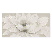 Arte de pared en lienzo de flor de loto, pintura floral texturizada pintada a mano - blanco antiguo