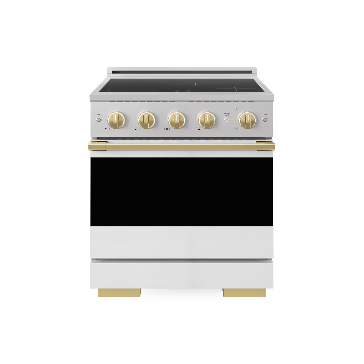 ZLINE - Autograph 30 in. 4.2 cu. ft. Marino Freestanding Induction Range with 4 Burners and Gold Accents with White Door - White Matte