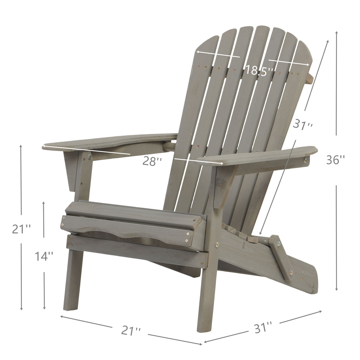 Sillón de jardín Adirondack plegable de gran tamaño, Silla de patio para jardín