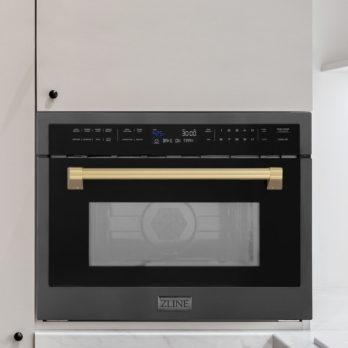 ZLINE - Autograph 24" 1.6 cu ft. Built-in Convection Microwave Oven and Champagne Bronze Accents - Black Stainless Steel