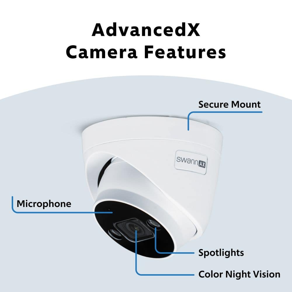 Swann - AdvancedX Wired NVR 4K Security Camera System 16 CH, 8 PoE Outdoor Cameras, 2TB, Color Night Vision, Motion Detect - White