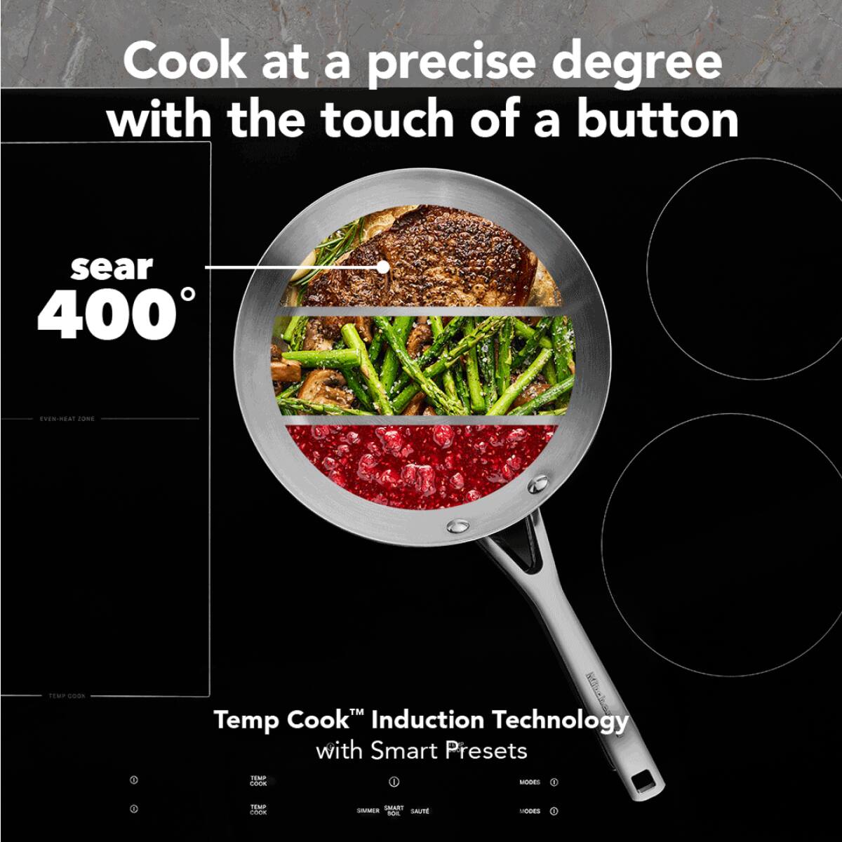 KitchenAid - 36 in. Wide 4 element Electric Induction Cooktop with 5 Cooking Zones and Temp Cook Induction Technology - Stainless Steel