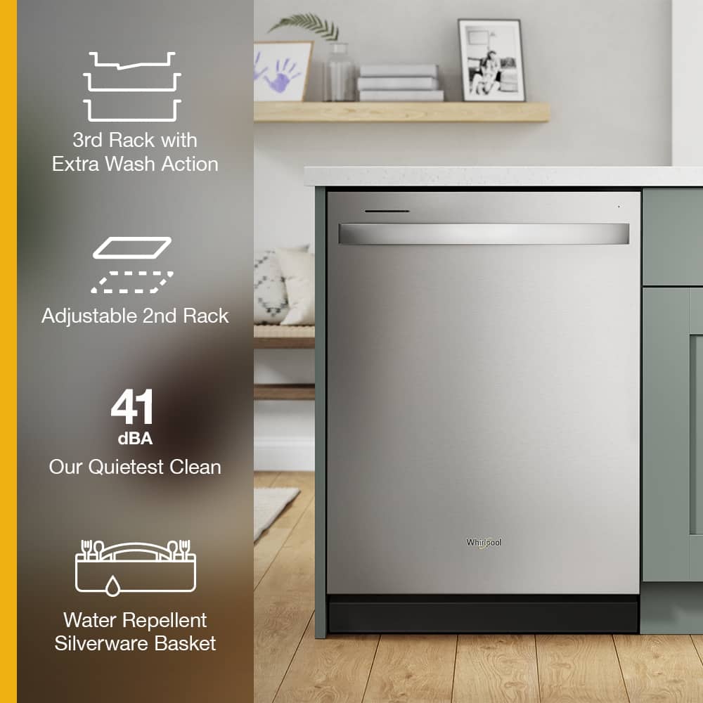 Whirlpool - 24 inch Top Control Built-in Stainless Steel Tub Dishwasher with 3rd Rack, Water Repellent Silverware Basket,  41 dBA - Stainless Steel